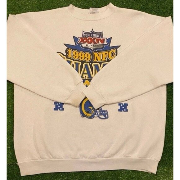 Vintage St Louis Rams sweatshirt mens large white blue crewneck super bowl NFL - Picture 2 of 13